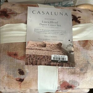Casaluna F/Q Floral Linen Blend Duvet Cover Set - Pink and Cream